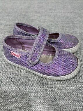 Cienta Kids Sparkle Purple Mary Jane Sneakers with Velcro